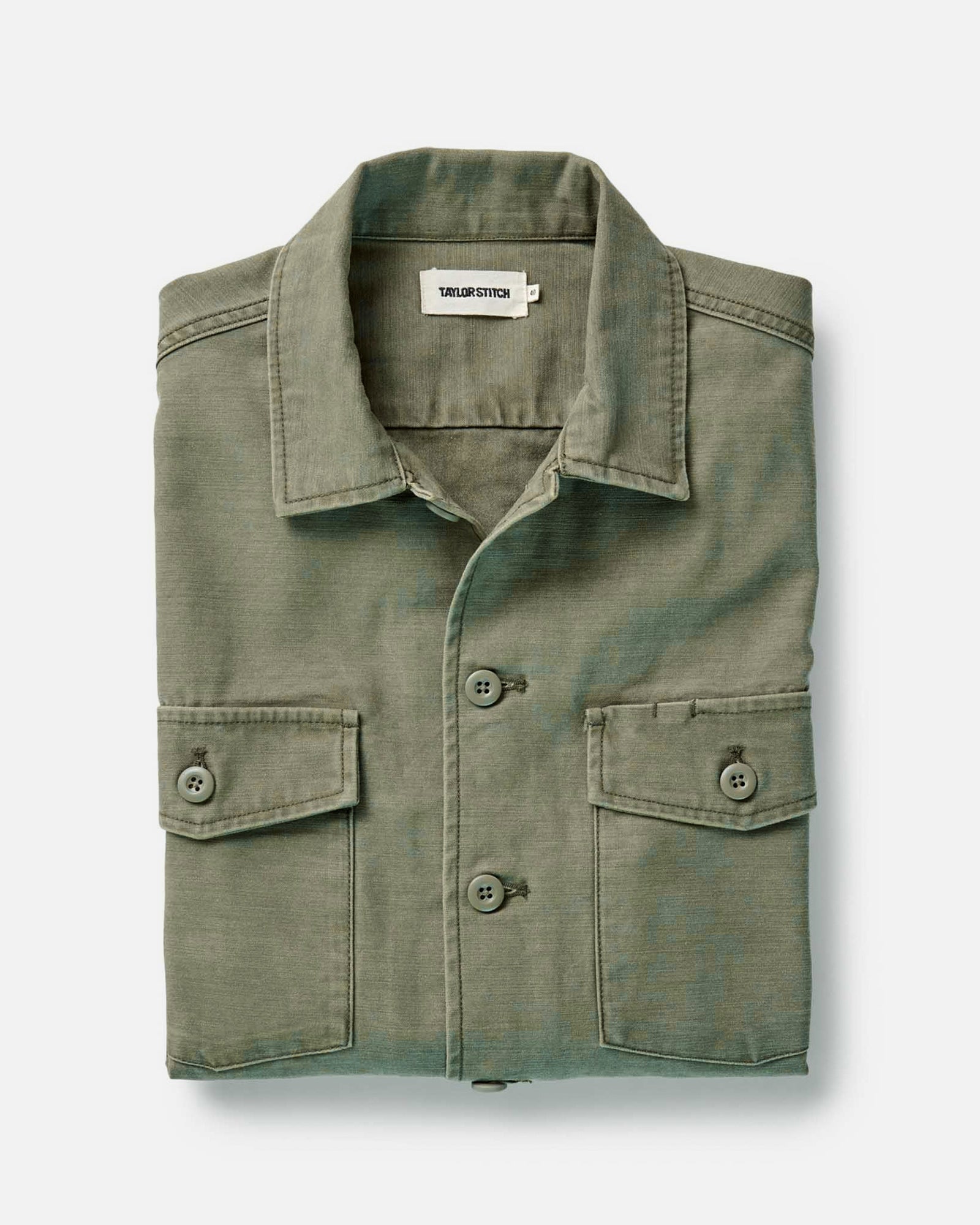 The Surplus Shirt in Field Olive Reverse Sateen: Featured Image, Wovens by Taylor Stitch