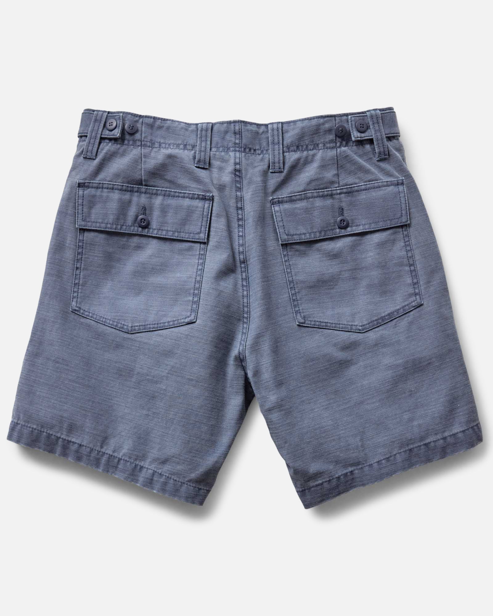 flatlay of the back of The Surplus Short in Dark Navy Reverse Sateen, Bottoms by Taylor Stitch
