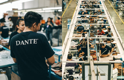 Leather being prepped in our boot and shoe factory.