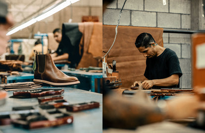 Leather being prepped in our boot and shoe factory.
