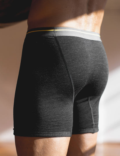 Close up on our guy wearing his merino boxers.