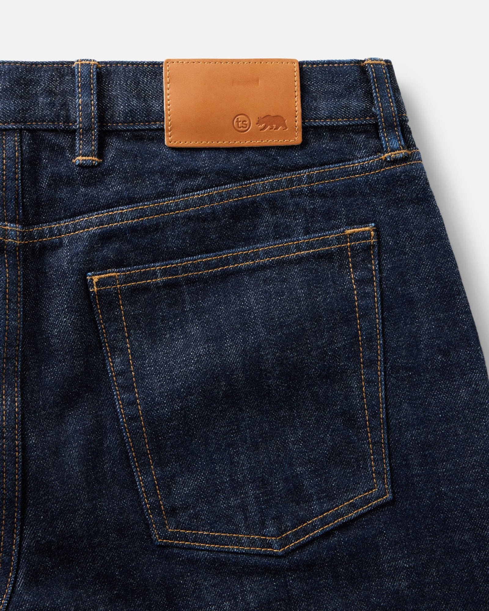 material shot of the pocket on The Straight Jean in Rinsed Organic Selvedge, Bottoms by Taylor Stitch