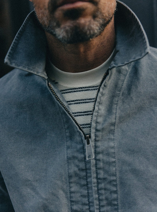 Close up of The Shifter Jacket in Dark Grey Pigment Canvas