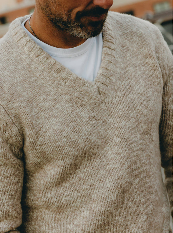 Close up of the slub yarn texture on the Match Sweater