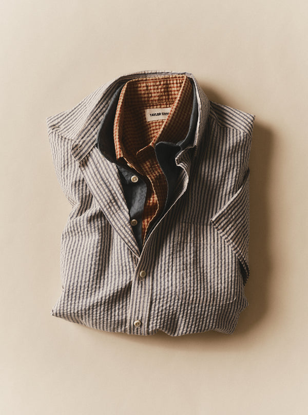 The Short Sleeve Jack in Steel Blue Stripe Seersucker