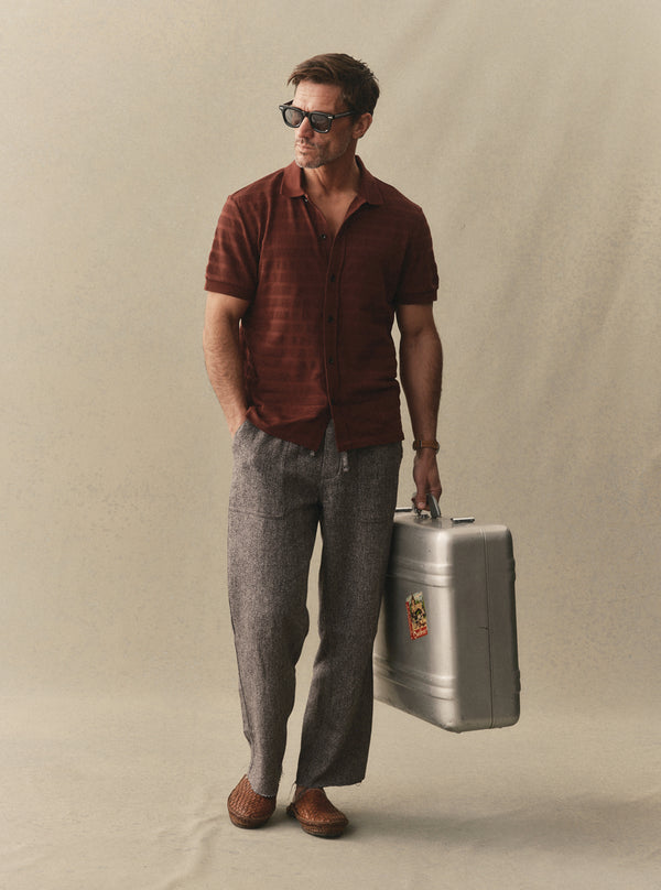 Model wearing The Bywater Polo with The Breakwater Pants