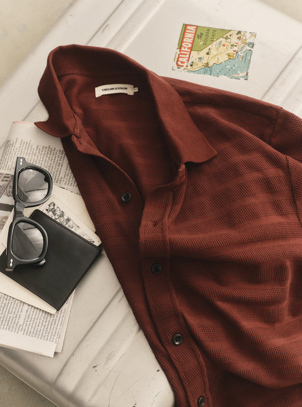 The Bywater Polo in Burgundy Knit Stripe