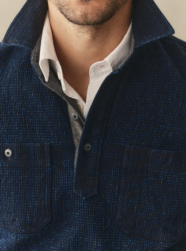 Close up of placket detail on The Canal Popover