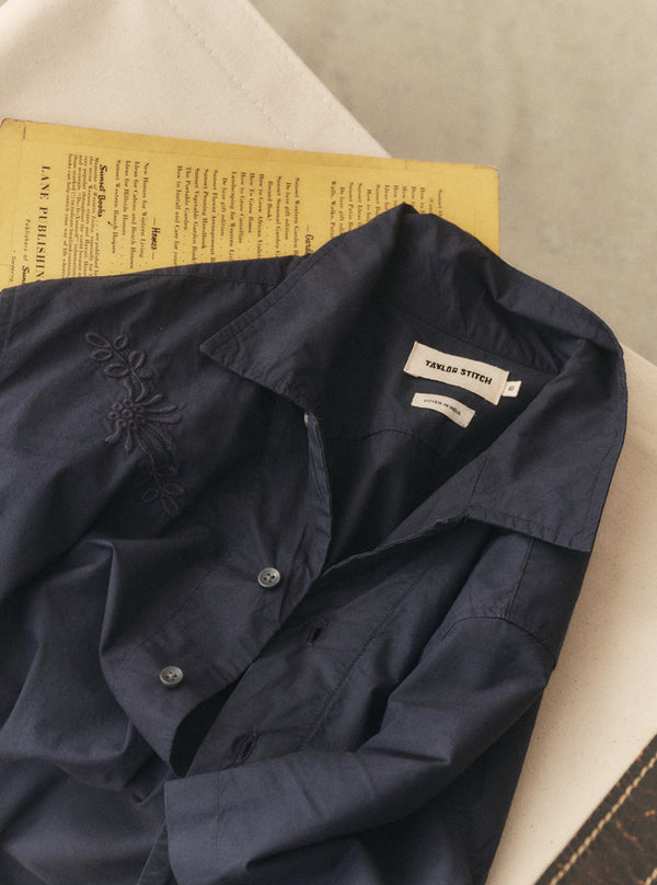 Floral embroidered detail on the Davis Shirt