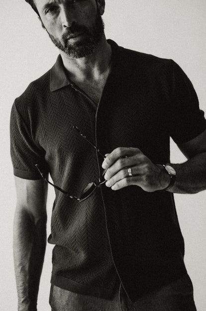 Model wearing The Button Down Polo