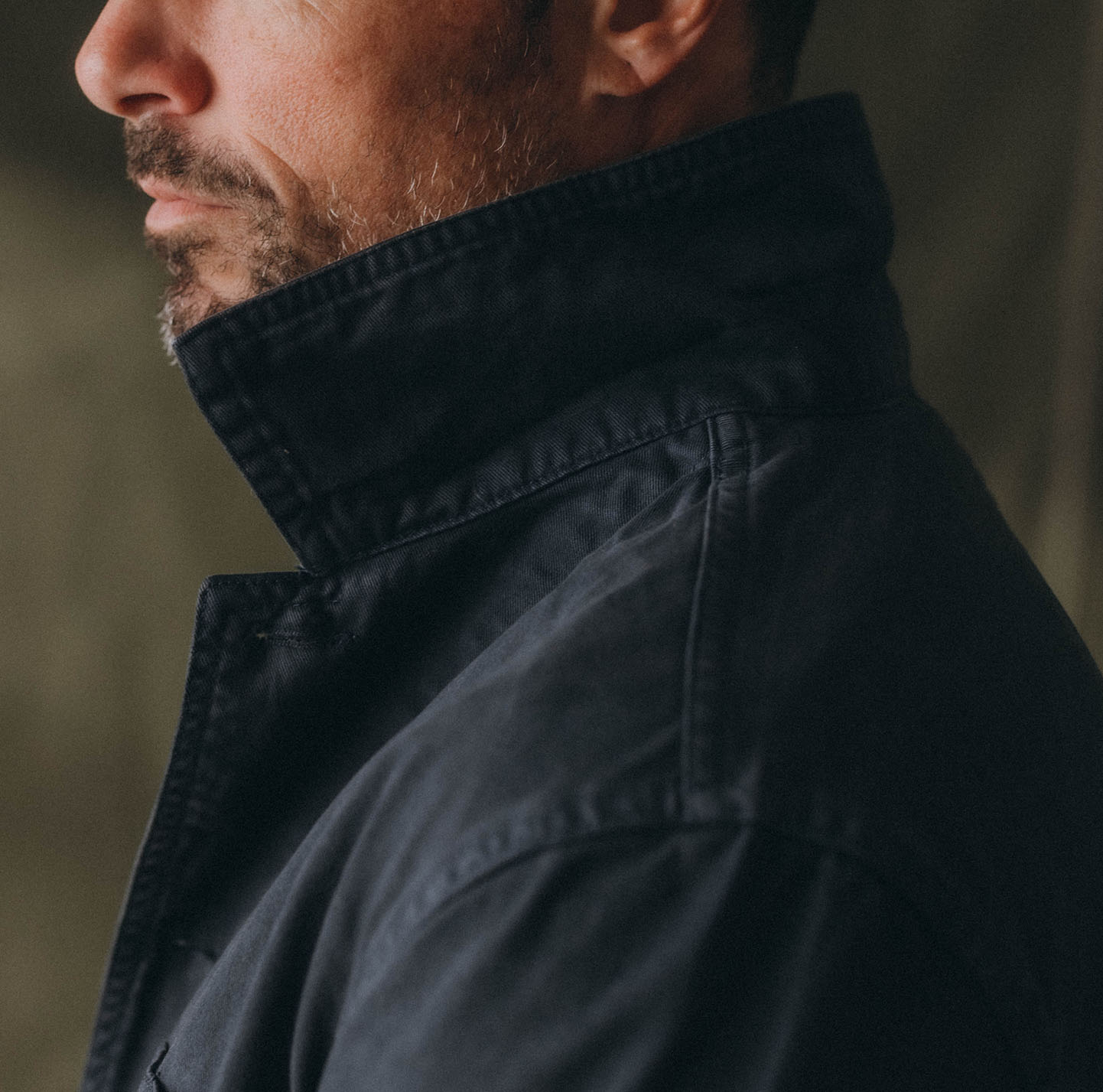 fit model showing off The Ojai Jacket in Navy Foundation Twill, by Taylor Stitch