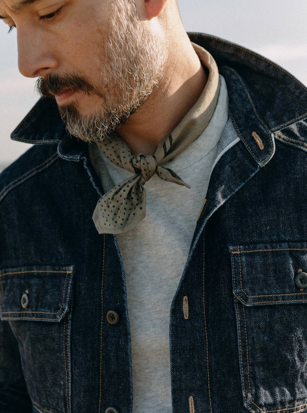 Close up of The Shop Shirt in Rinsed Indigo Selvedge