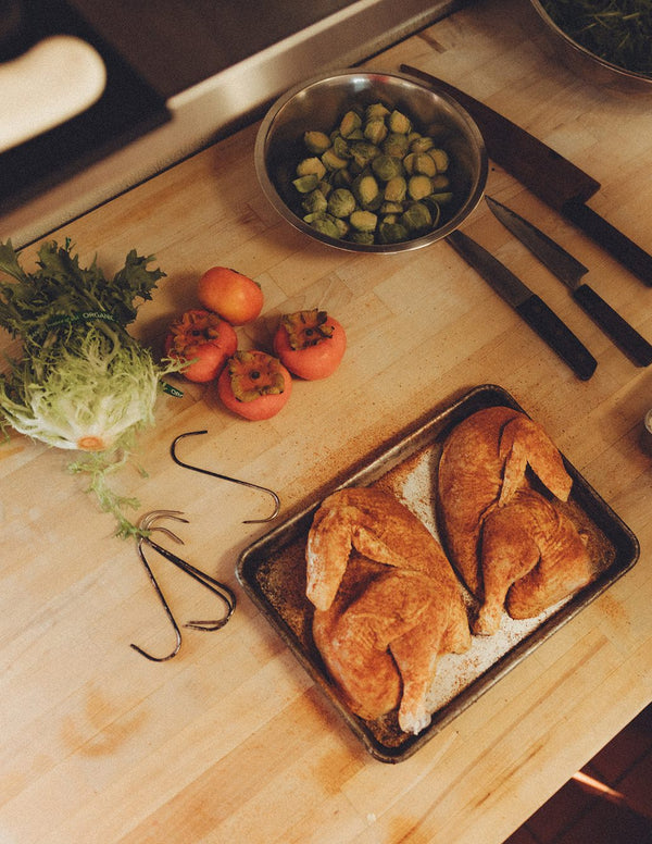 Ingredients and prep for roasted chicken in Scott Clark's space