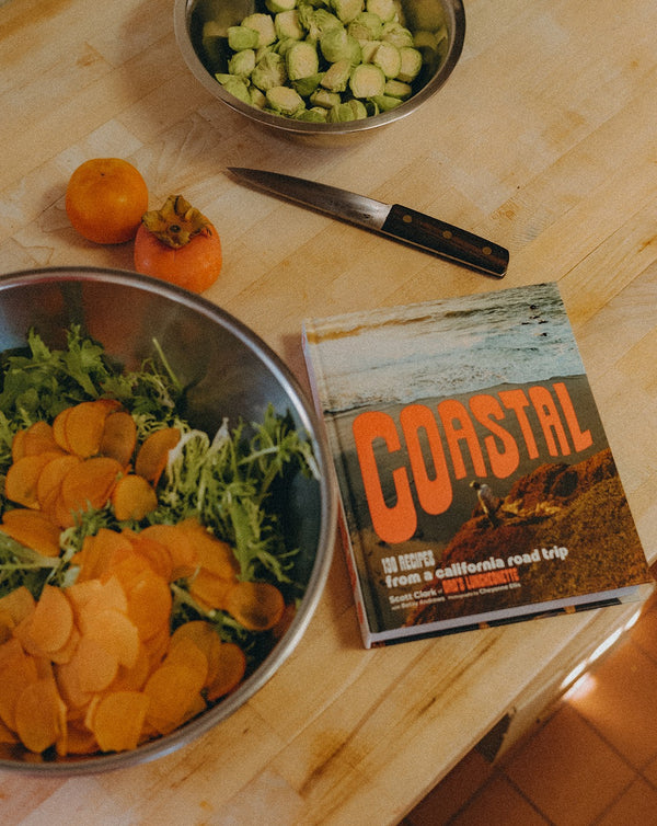 Scott's cookbook Coastal next to his ingredients