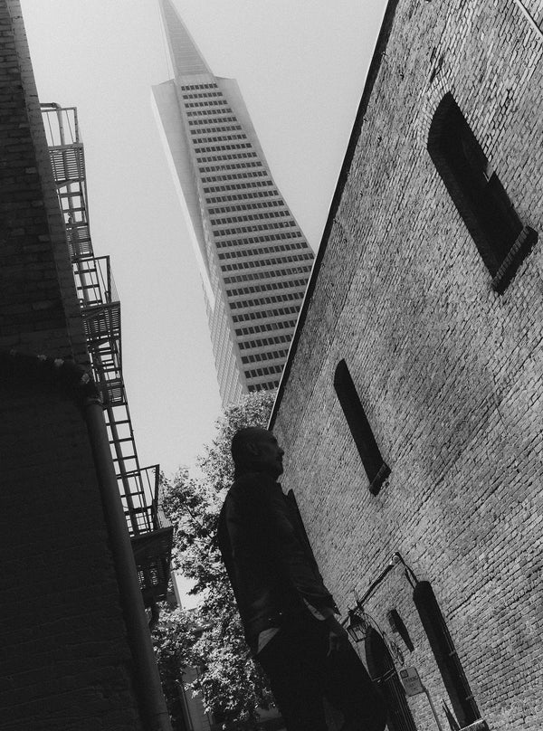 Model wearing The Long Haul Jacket in the city