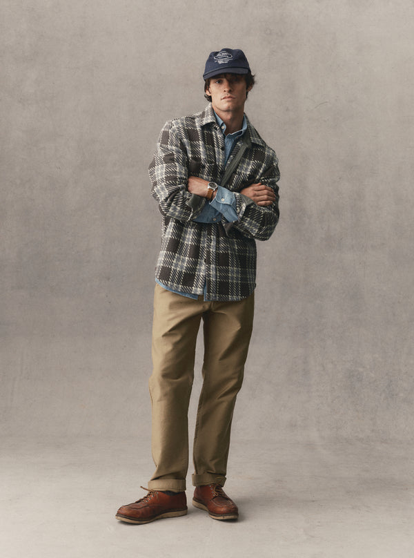 Model wearing The Cutter Overshirt and chinos
