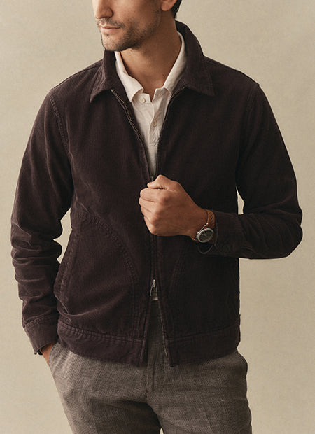Model wearing the Piston Jacket in corduroy, by Taylor Stitch