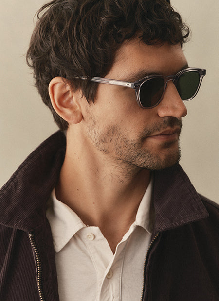 Model wearing the Legend sunglasses, by Taylor Stitch