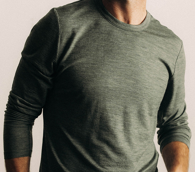 The merino long sleeve tee in Heather Army