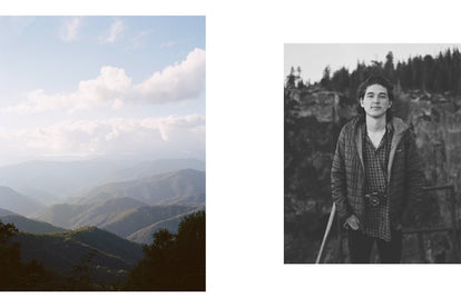Two images of Corey and a mountainscape