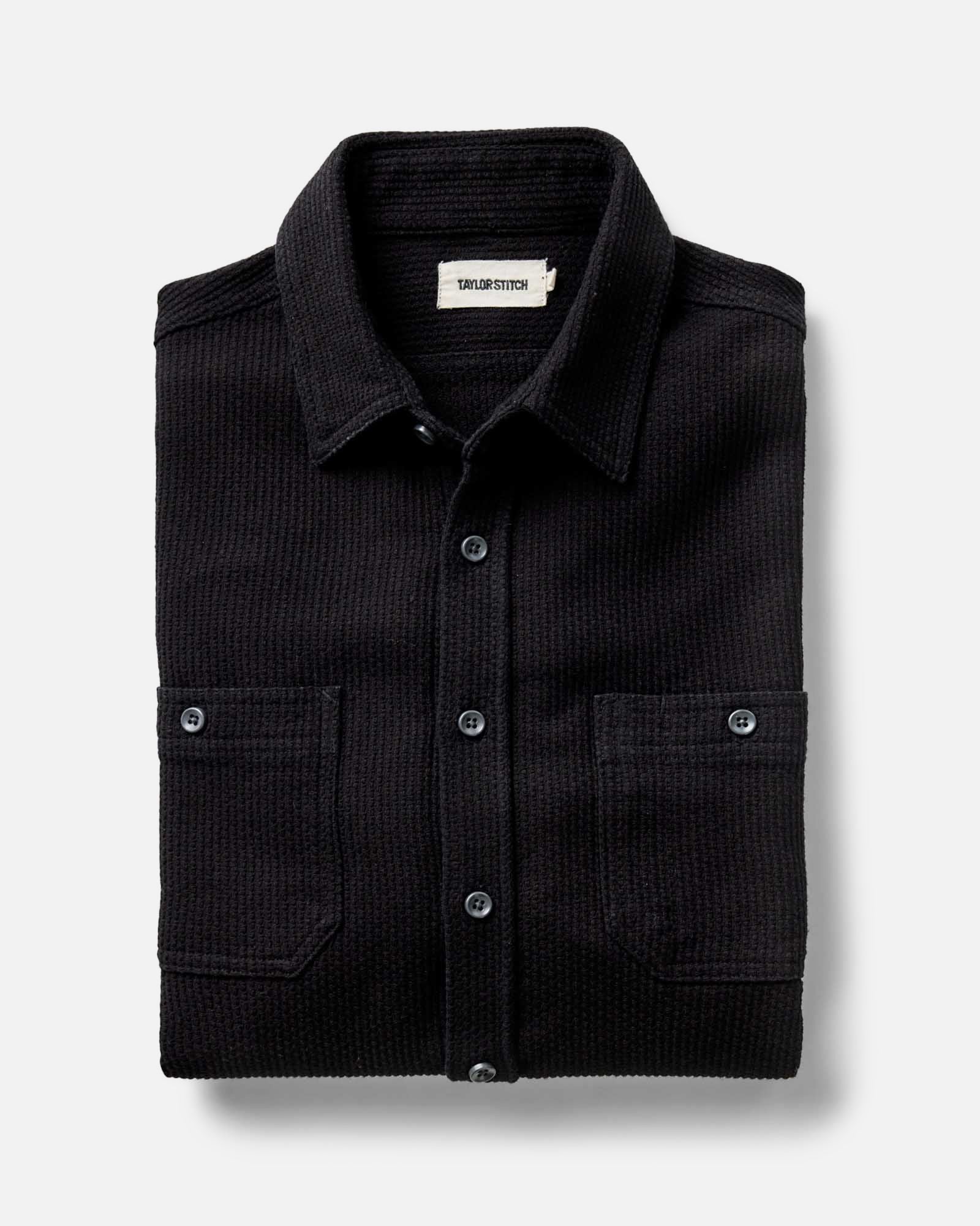folded flatlay of The Utility Shirt in Black Indigo Sashiko, Wovens by Taylor Stitch