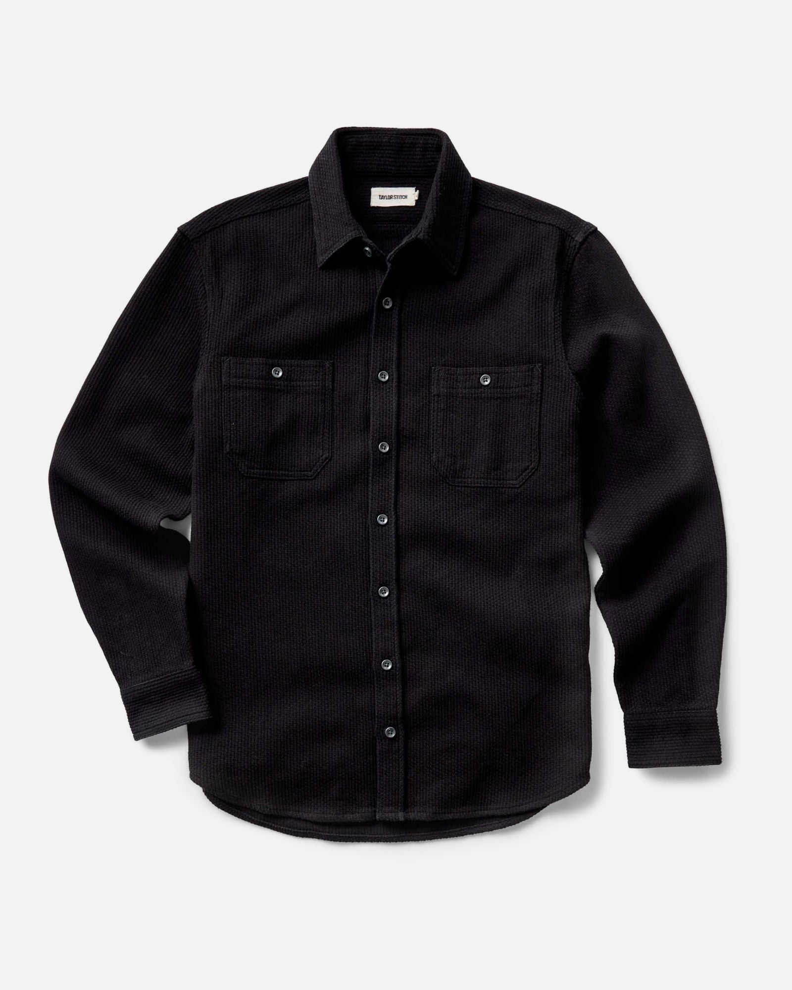 flatlay of The Utility Shirt in Black Indigo Sashiko, Wovens by Taylor Stitch