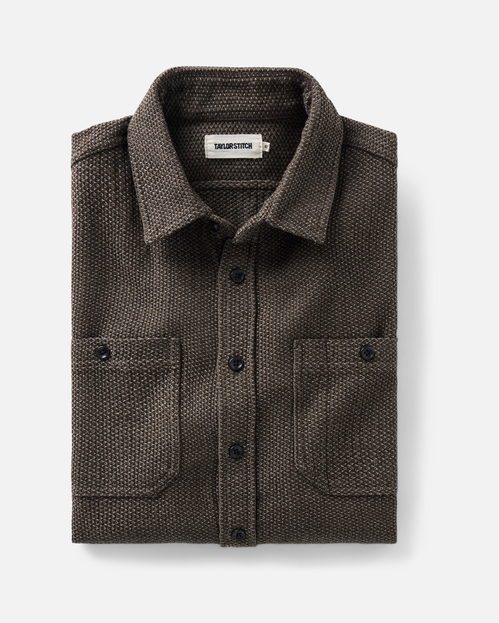 folded flatlay of The Utility Shirt in Mulch Sashiko, Wovens by Taylor Stitch