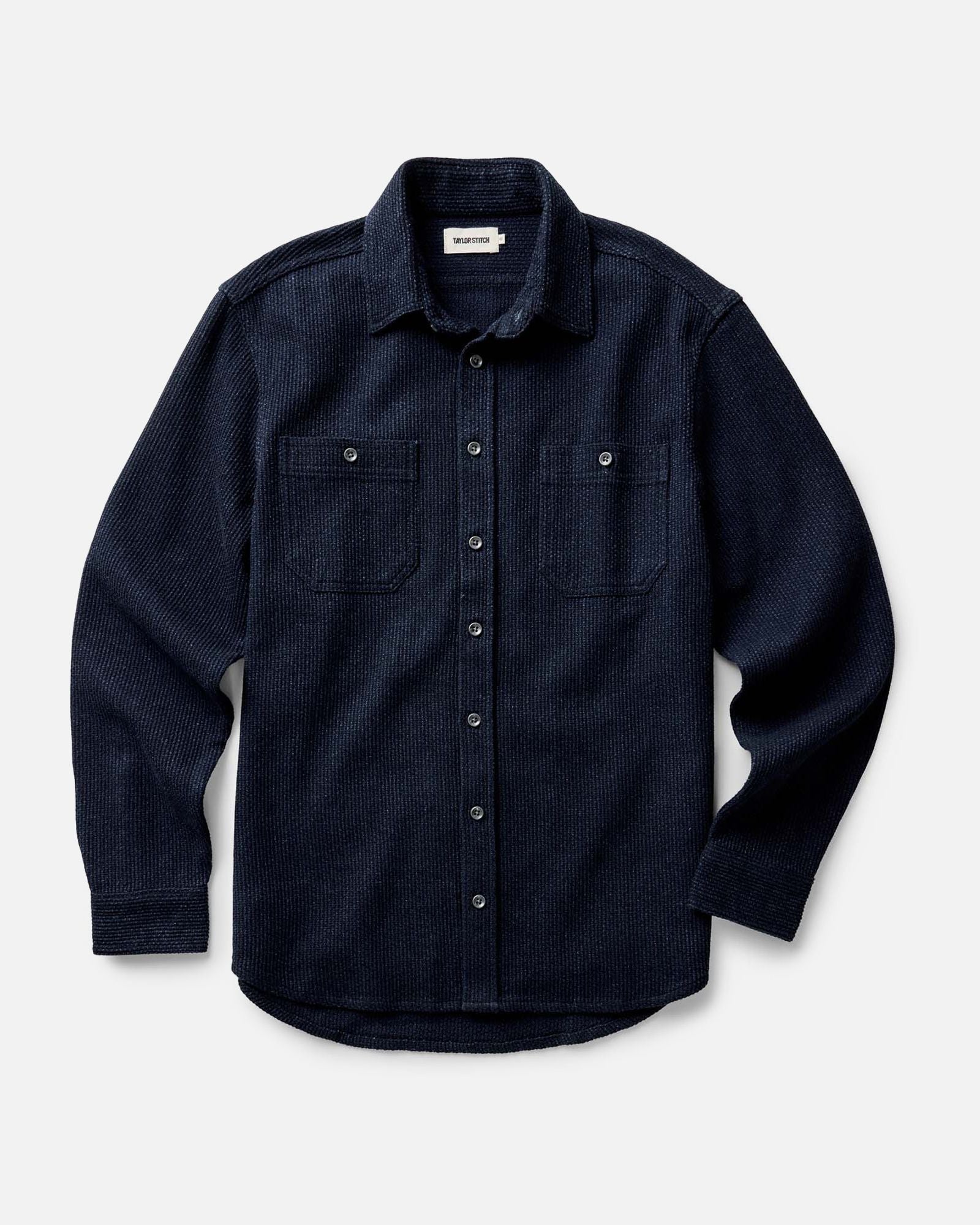 material shot of the sleeve on The Utility Shirt in Rinsed Indigo Sashiko, Wovens by Taylor Stitch