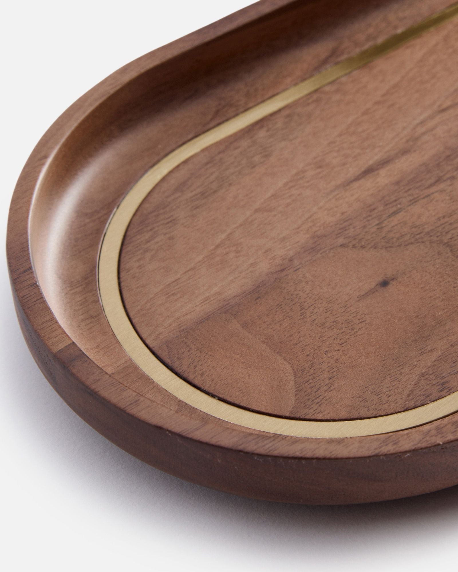 Material shot of brass inlay on The Valet Tray in Walnut and Brass, Accessories by Taylor Stitch