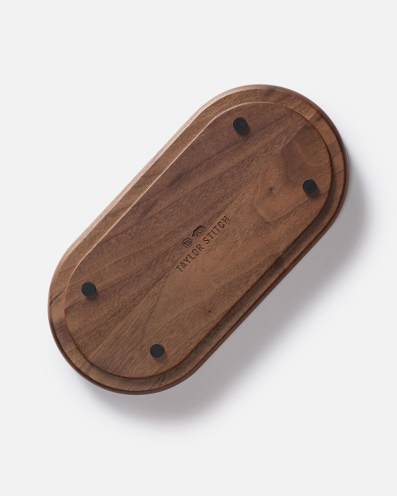 flatlay of The Valet Tray in Walnut and Brass, from the bottom, Accessories by Taylor Stitch