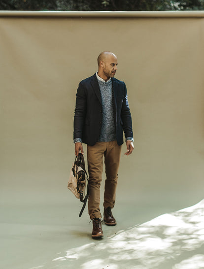 Telegraph Jacket, Fisherman Sweater, Indigo Stripe Jack