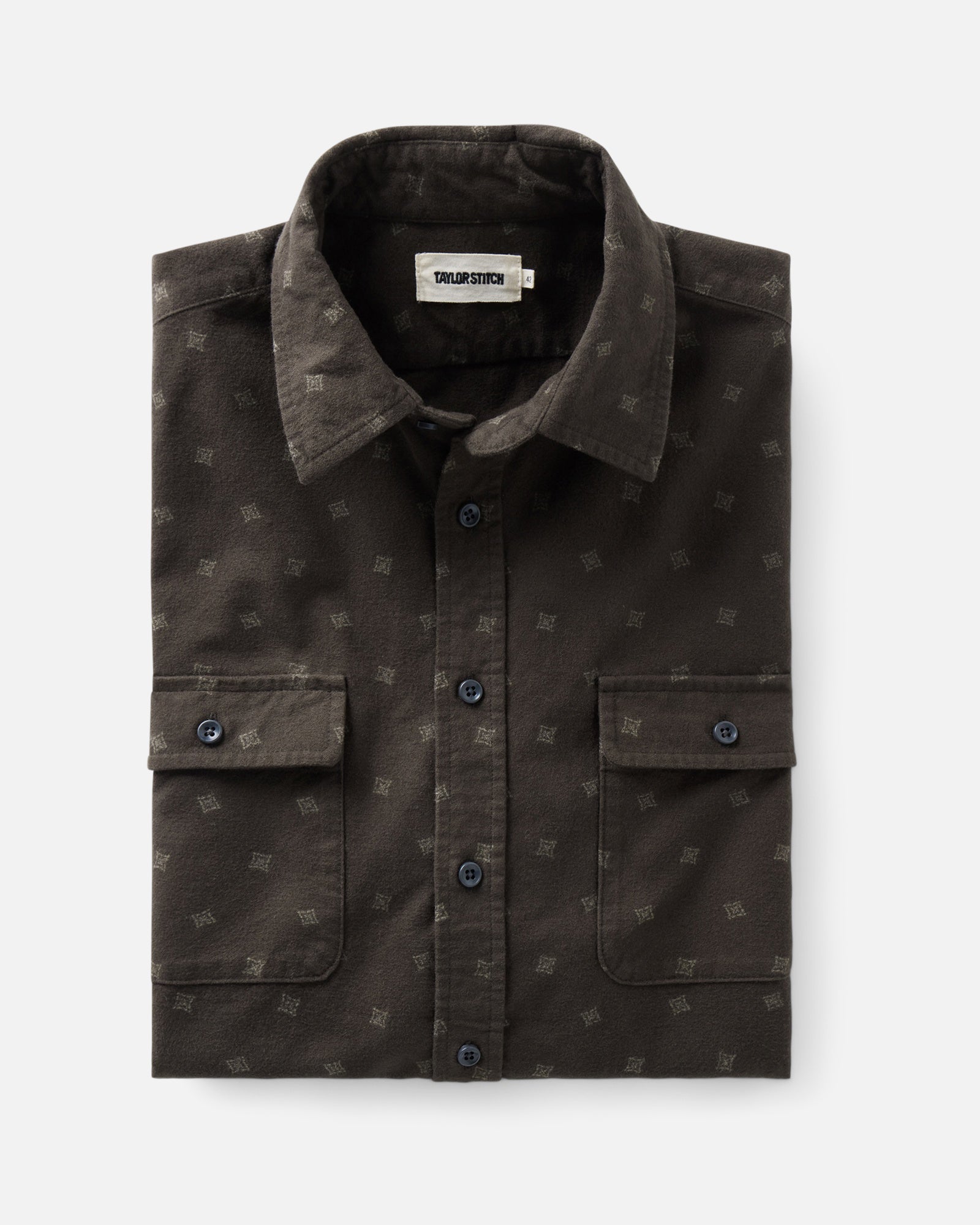 folded flataly of The Yosemite Shirt in Carolina Geo, Wovens by Taylor Stitch