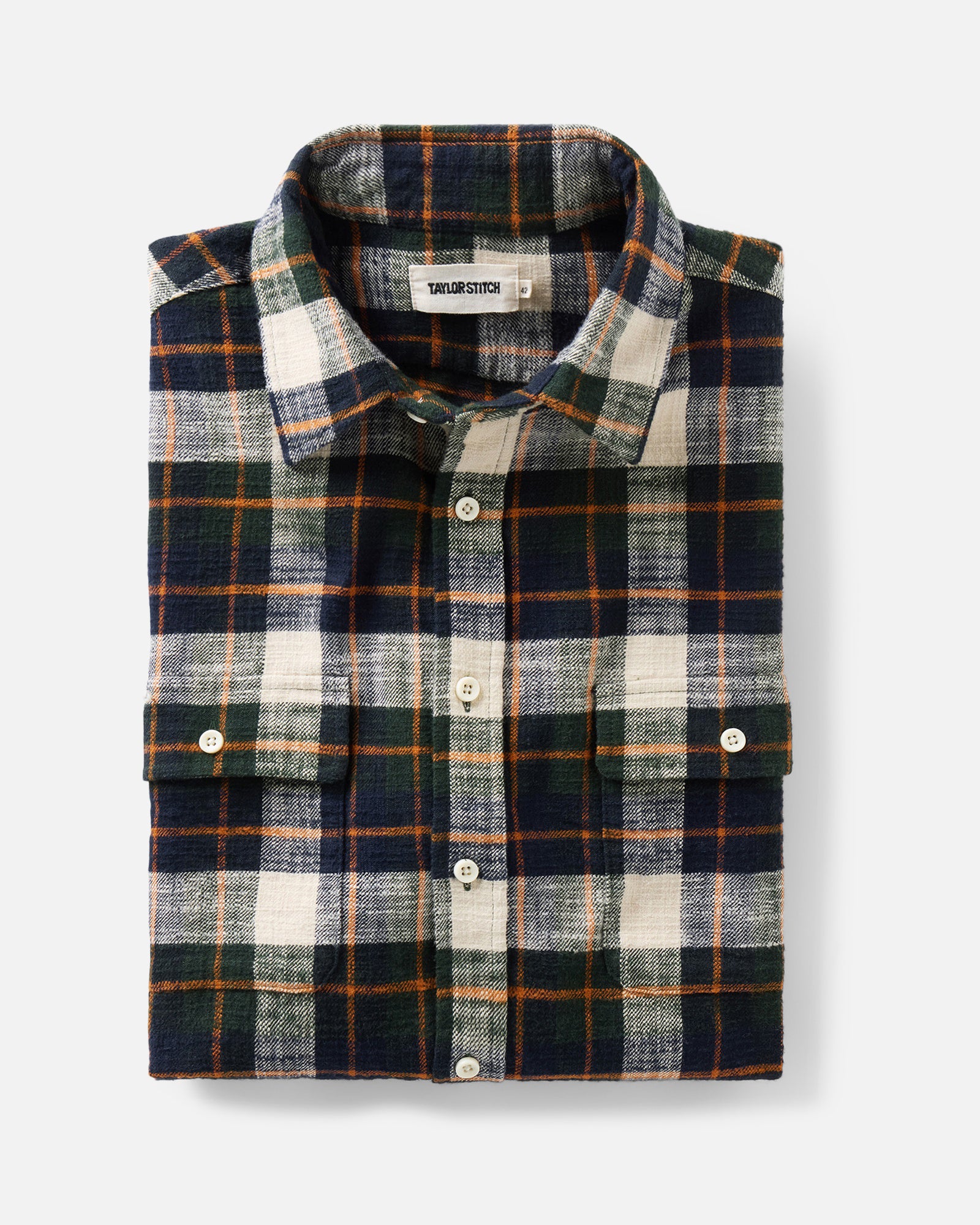 folded flatlay of The Yosemite Shirt in Washington Plaid, Wovens by Taylor Stitch