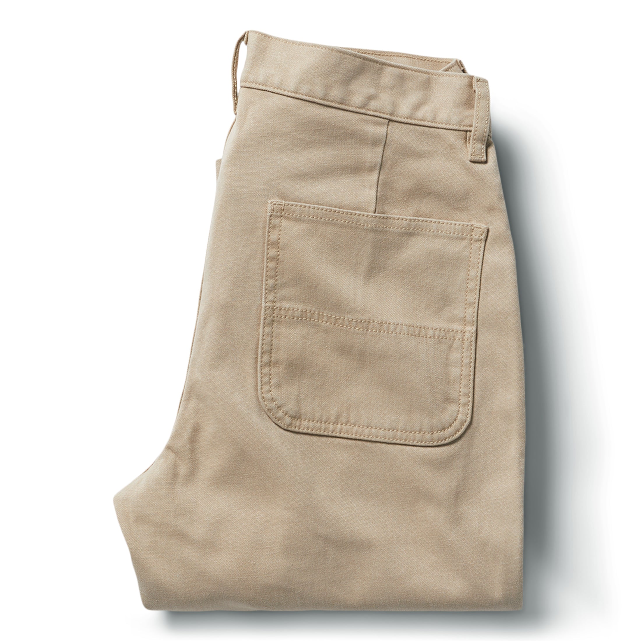 flatlay of The Camp Pant in Sand Boss Duck, shown from the back, Bottoms by Taylor Stitch