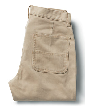 flatlay of The Camp Pant in Sand Boss Duck, shown from the back, Bottoms by Taylor Stitch