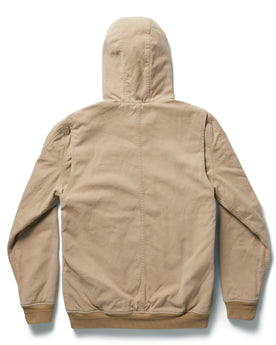 flatlay of The Workhorse Hoodie in Sand Boss Duck, shown from the back, Outerwear by Taylor Stitch