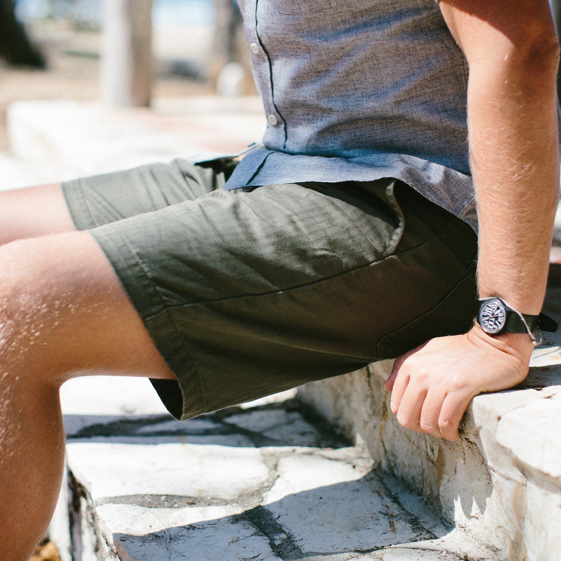 The Camp Short in Washed Olive Drab Herringbone: Alternate Image 3, Shorts by Taylor Stitch