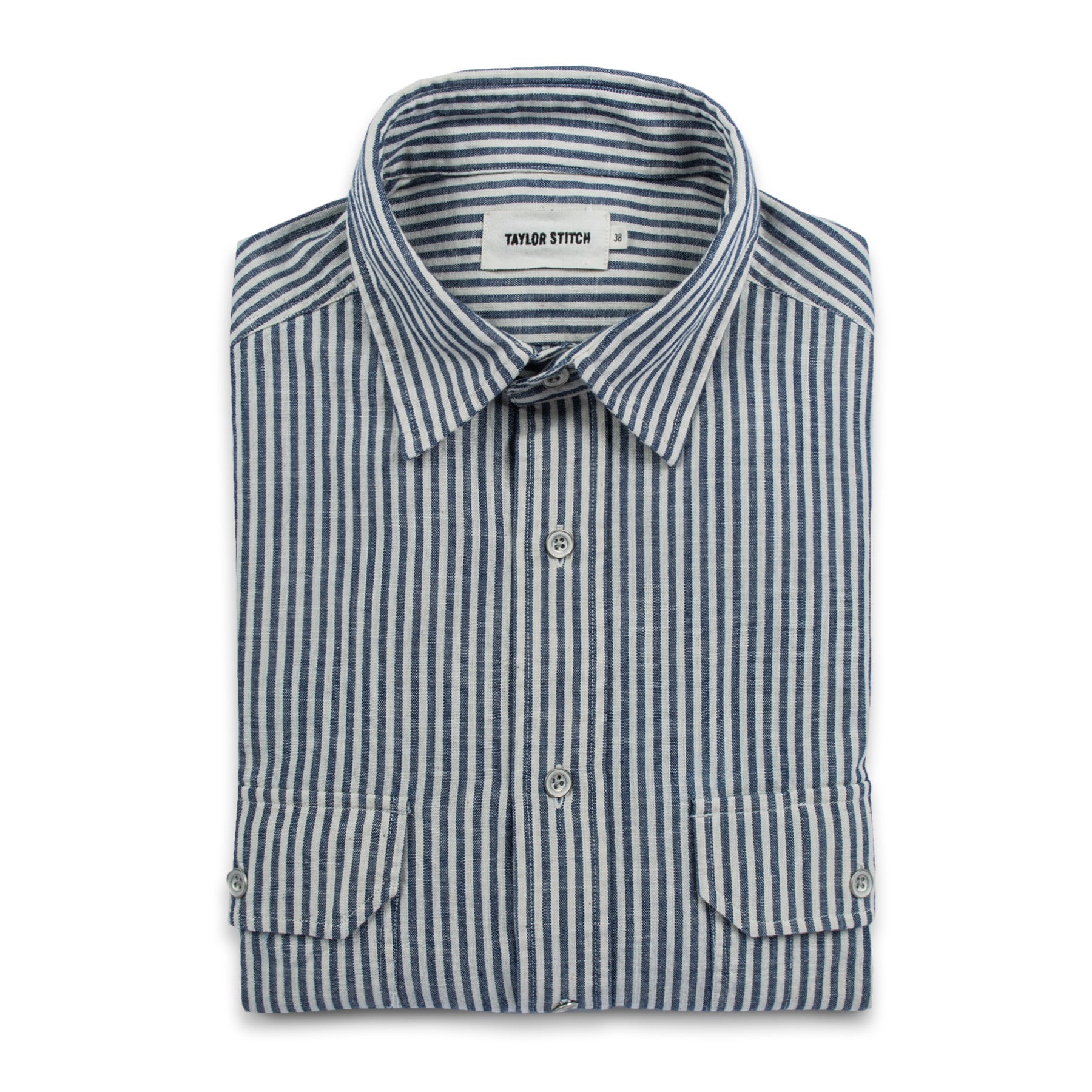 The Chore Shirt in Natural Striped Chambray: Featured Image, Wovens by Taylor Stitch