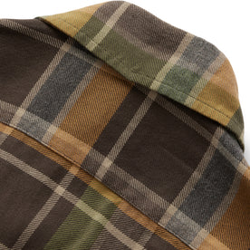 material shot of the back button on The California in Zephyr Plaid