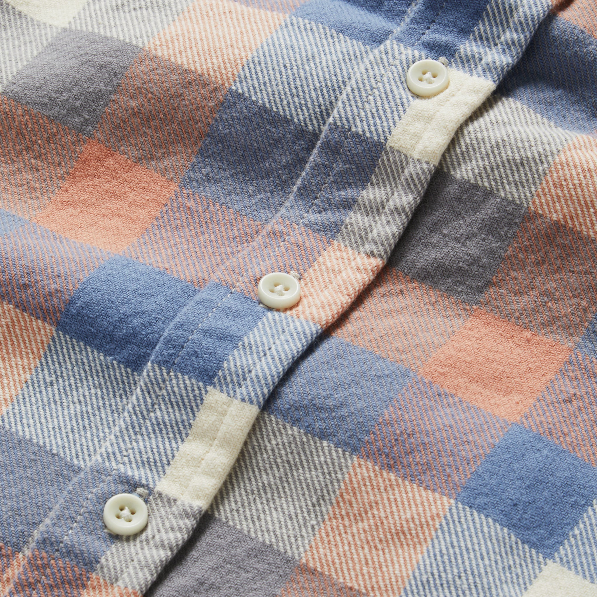 material shot of the buttons and texture on The Ledge Shirt in Dusk Check, Wovens by Taylor Stitch