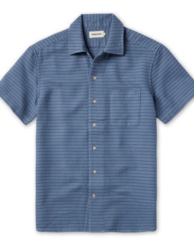 flatlay for The Short Sleeve Hawthorne in Ocean Pickstitch Waffle, Wovens by Taylor Stitch