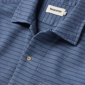 material shot of the collar of The Short Sleeve Hawthorne in Ocean Pickstitch Waffle
