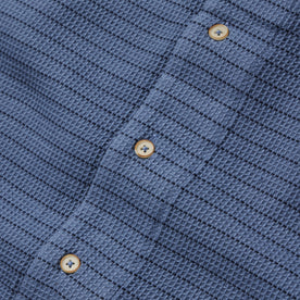 material shot of the buttons on The Short Sleeve Hawthorne in Ocean Pickstitch Waffle
