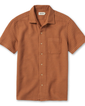 flatlay of The Short Sleeve Hawthorne in Rust Pickstitch Waffle, Wovens by Taylor Stitch
