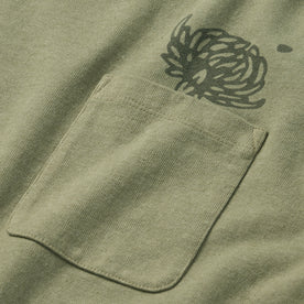 material shot of the dahlia illustration on The Heavy Bag Tee in Sage Dahlia