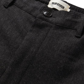 material shot the button fly of The Carmel Pant in Dark Charcoal