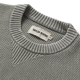 material shot of the collar on The Moor Sweater in Slate