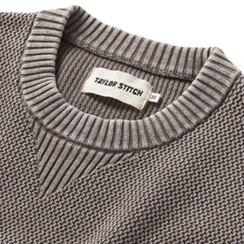 material shot of the collar on The Moor Sweater in Steeple Grey