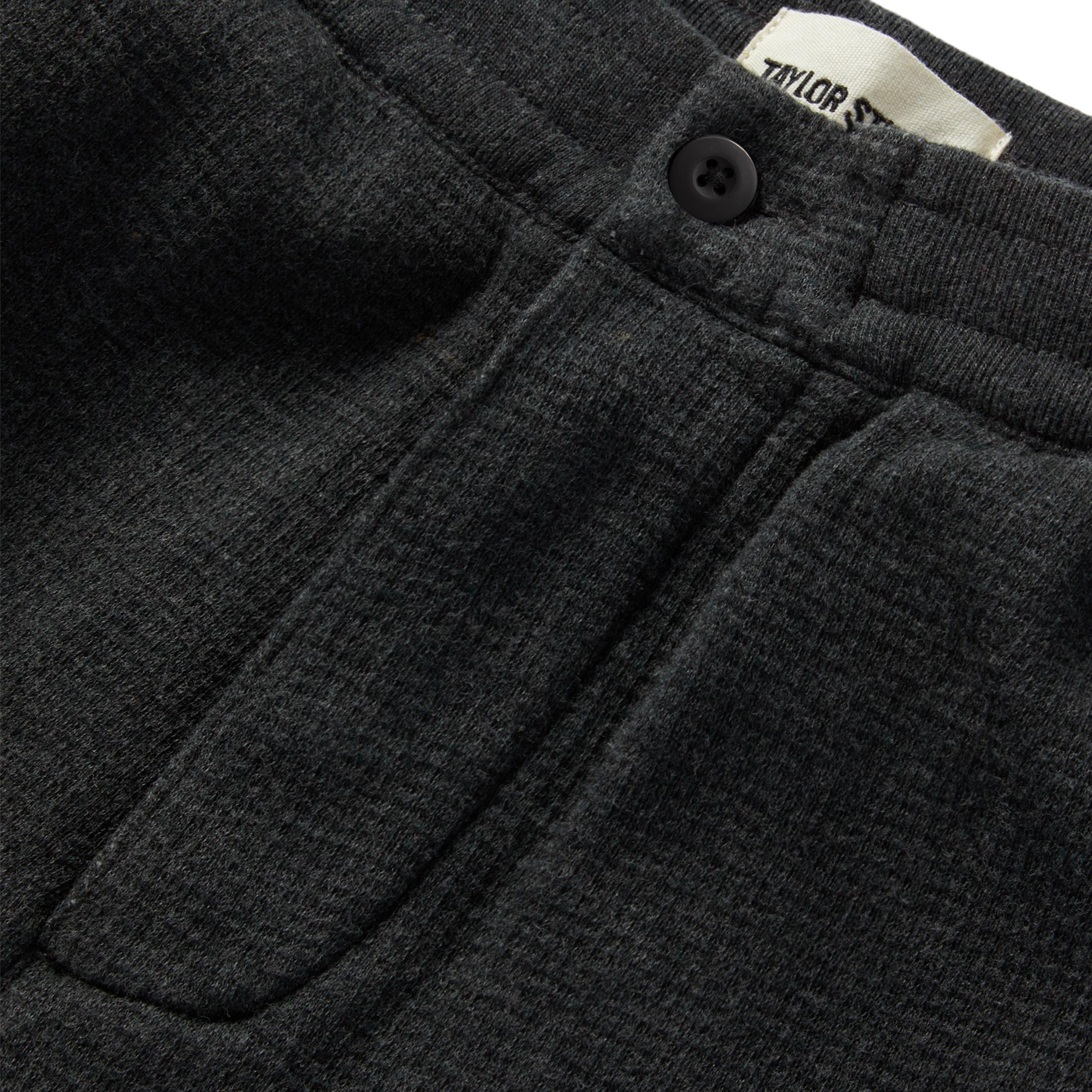 material shot of the button fly on The Weekend Pant in Coal Double Knit, Knits by Taylor Stitch