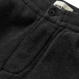 material shot of the button fly on The Weekend Pant in Coal Double Knit